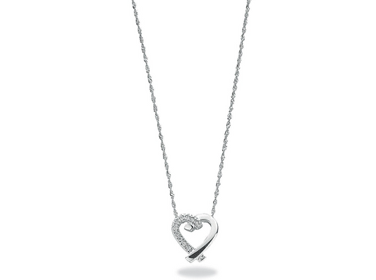 9ct White Gold 0.05ct Diamond Heart Pendant with 18in/45cm Chain Made in London