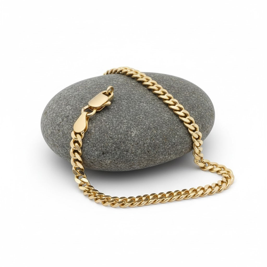 18ct Gold Cuban Chain on Solid Silver 24"  4.2mm Wide British Made Hallmarked