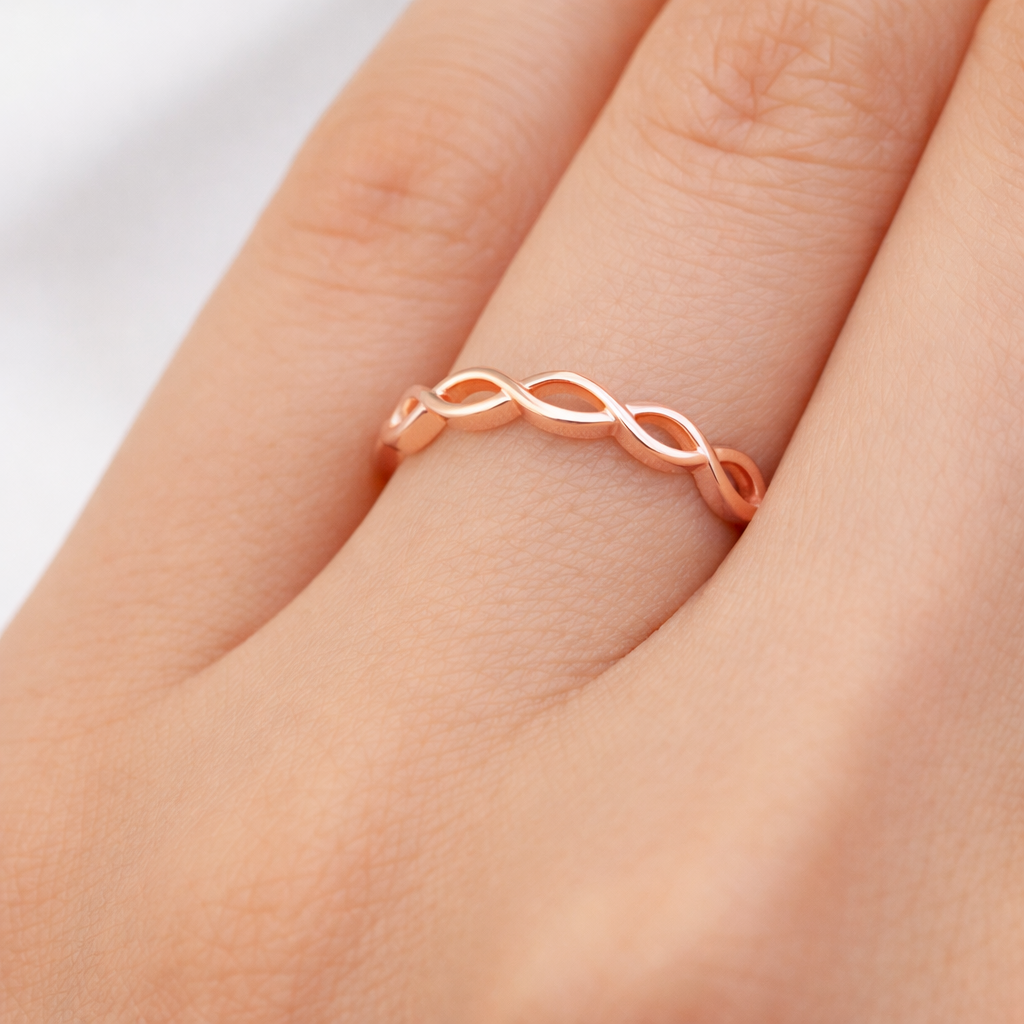 18ct Rose Gold Celtic Ring on Sterling Silver 3mm Wide 925 Hallmark Sizes K-S