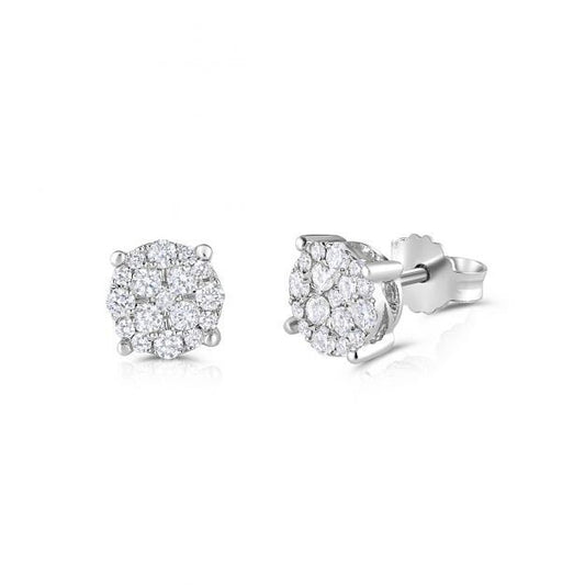 18ct White Gold 0.50ct Cluster Diamond Studs Hallmarked - 7mm