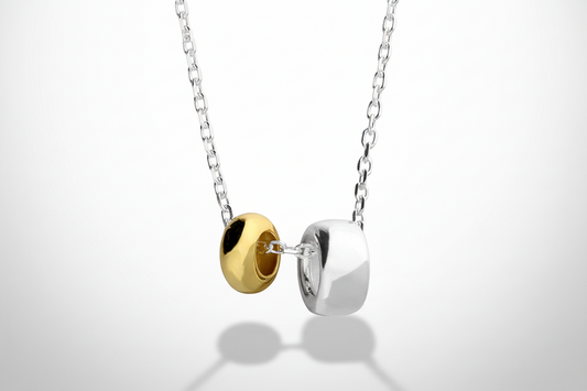 Two Tone Large & Small Circle Necklace 925 Sterling Silver 925 hallmark