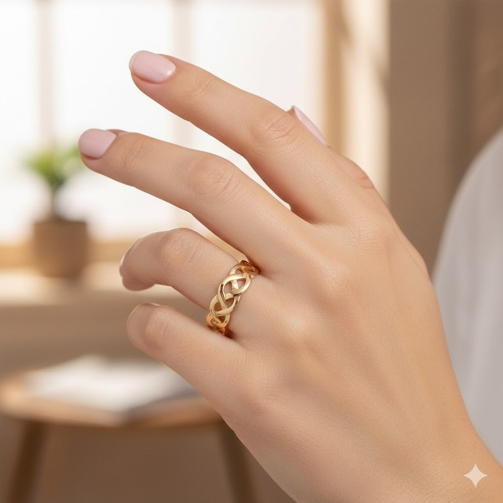 18ct Gold Celtic Band Ring on Solid Sterling Silver 925 Hallmark Size  K - S