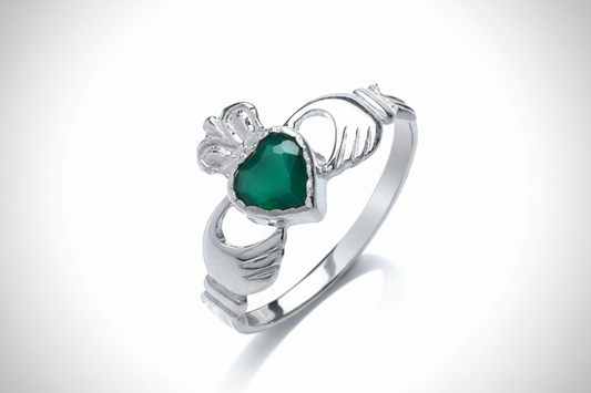 Claddagh Ring Green Agate Solid Sterling Silver Engagement Ladies