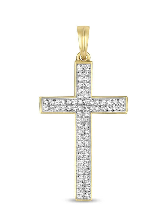 Diamond Cross Pendant Yellow Gold 0.21ct Premium Diamonds Religious Necklace