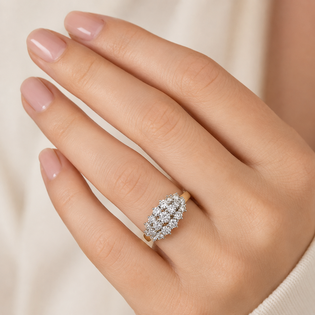 Elegant Multi-Stone Cluster Ring in 18ct Gold Solid Sterling Silver Engagement