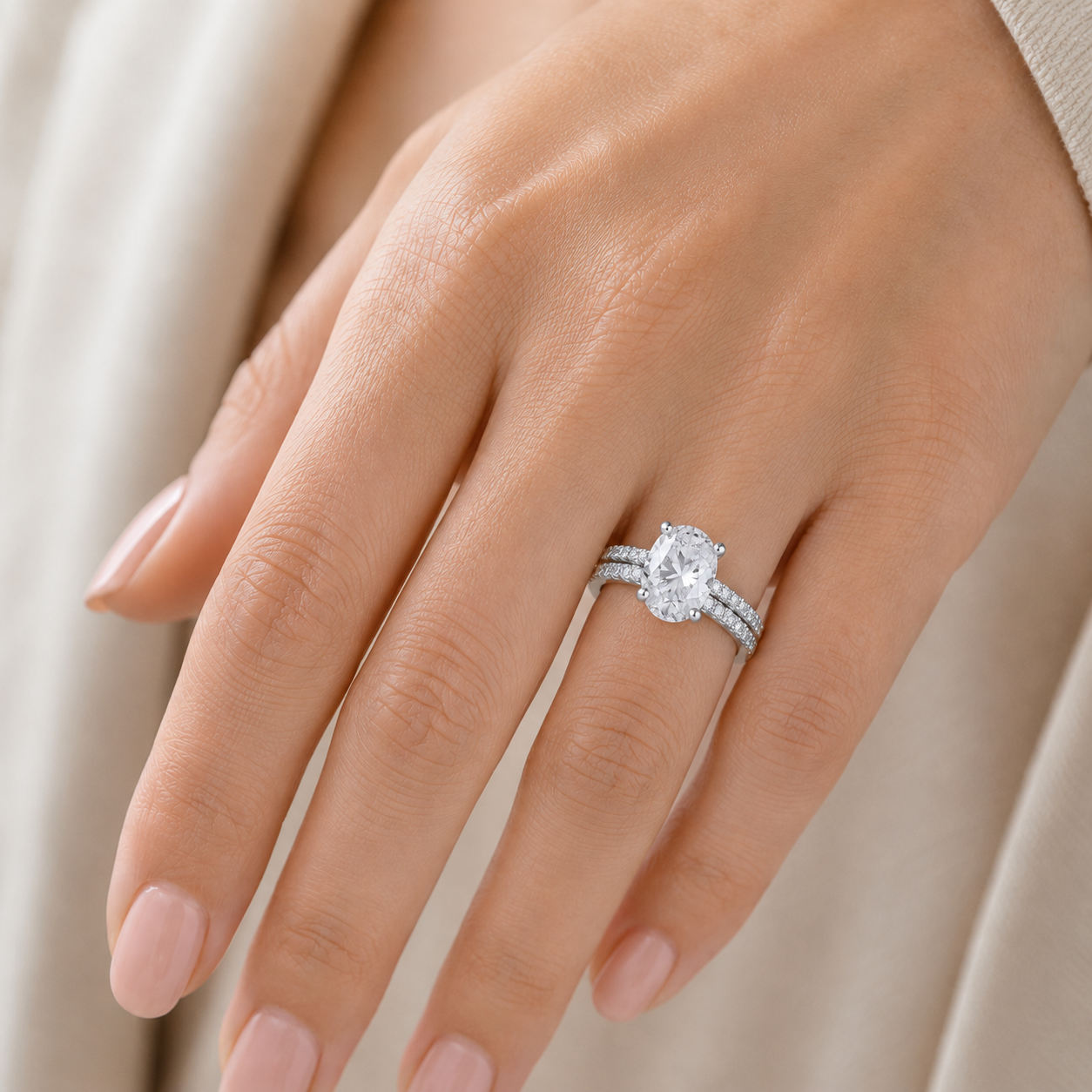 Oval Solitaire Bridal Set Rings Wedding Engagement Sterling Silver 925 Size K-S