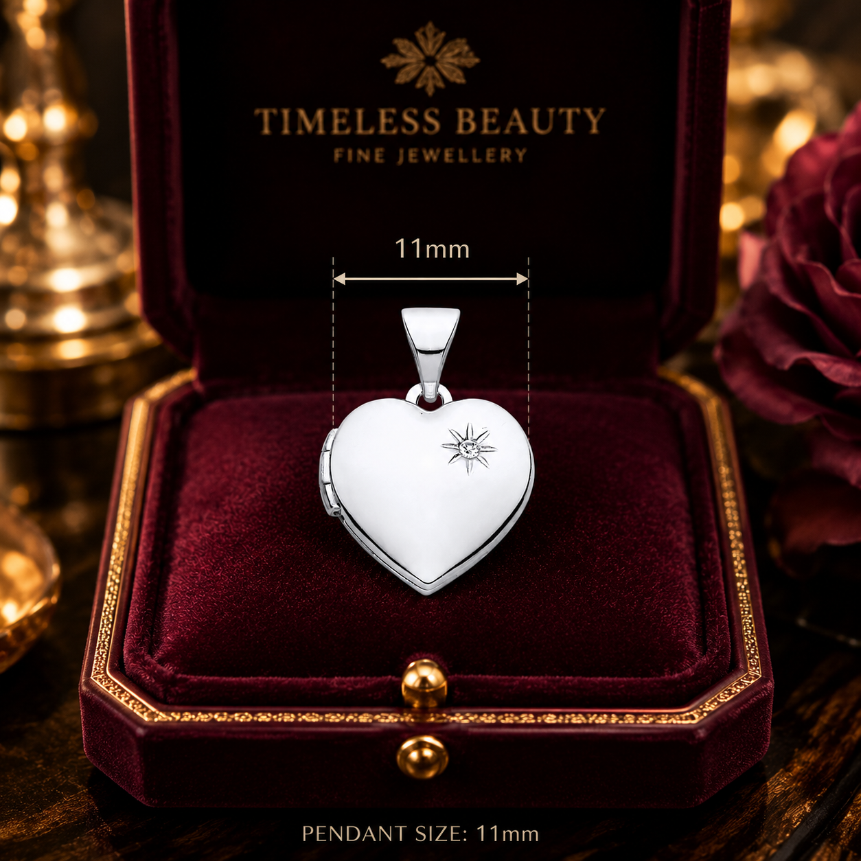 Heart Shaped Silver Locket Pendant with Real Diamond Accent 18" Chain 925