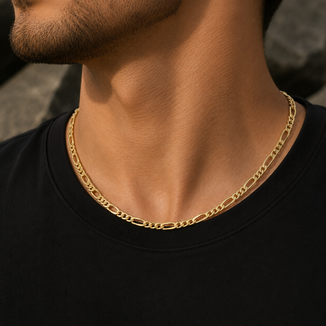 18ct Gold Pave Figaro Chain on Solid Silver Hallmarked 5mm wide 30" 20 grams