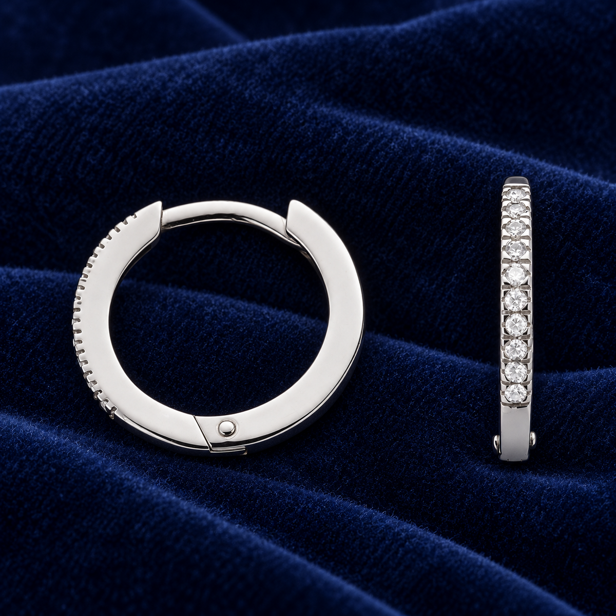 Real Diamond Huggie Earrings 9ct White Gold 16.5mm Diameter 0.11ctw Diamonds