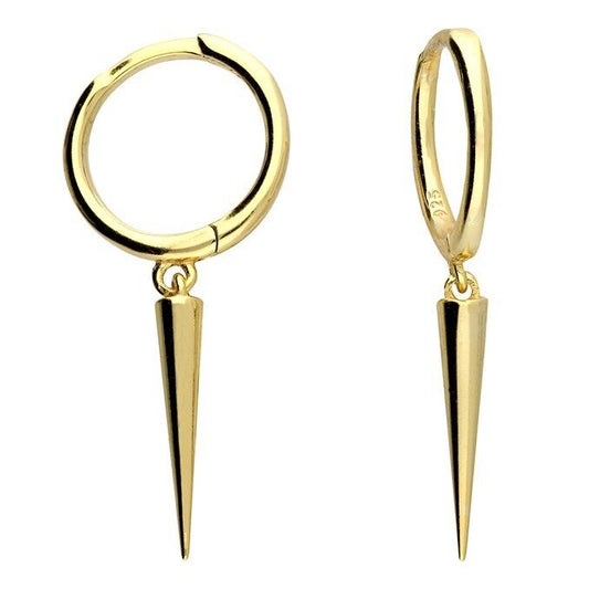 Men's Earring Spike Charm Huggie Single Earring Yellow Gold on 925 Silver