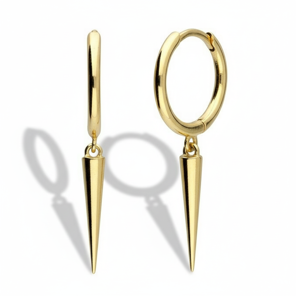 Men's Earring Spike Charm Huggie Single Earring Yellow Gold on 925 Silver