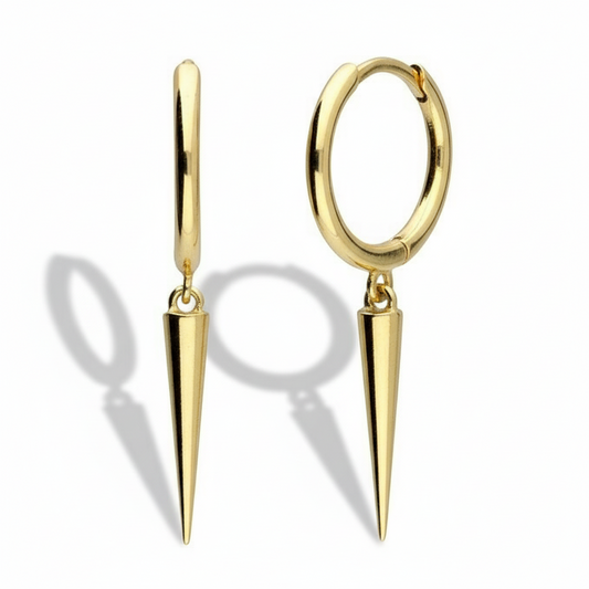 Men's Earring Spike Charm Huggie Single Earring Yellow Gold on 925 Silver