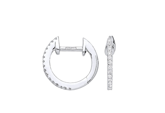 9ct White Gold 0.10ct Diamond Huggie Hoop Earrings - 11mm