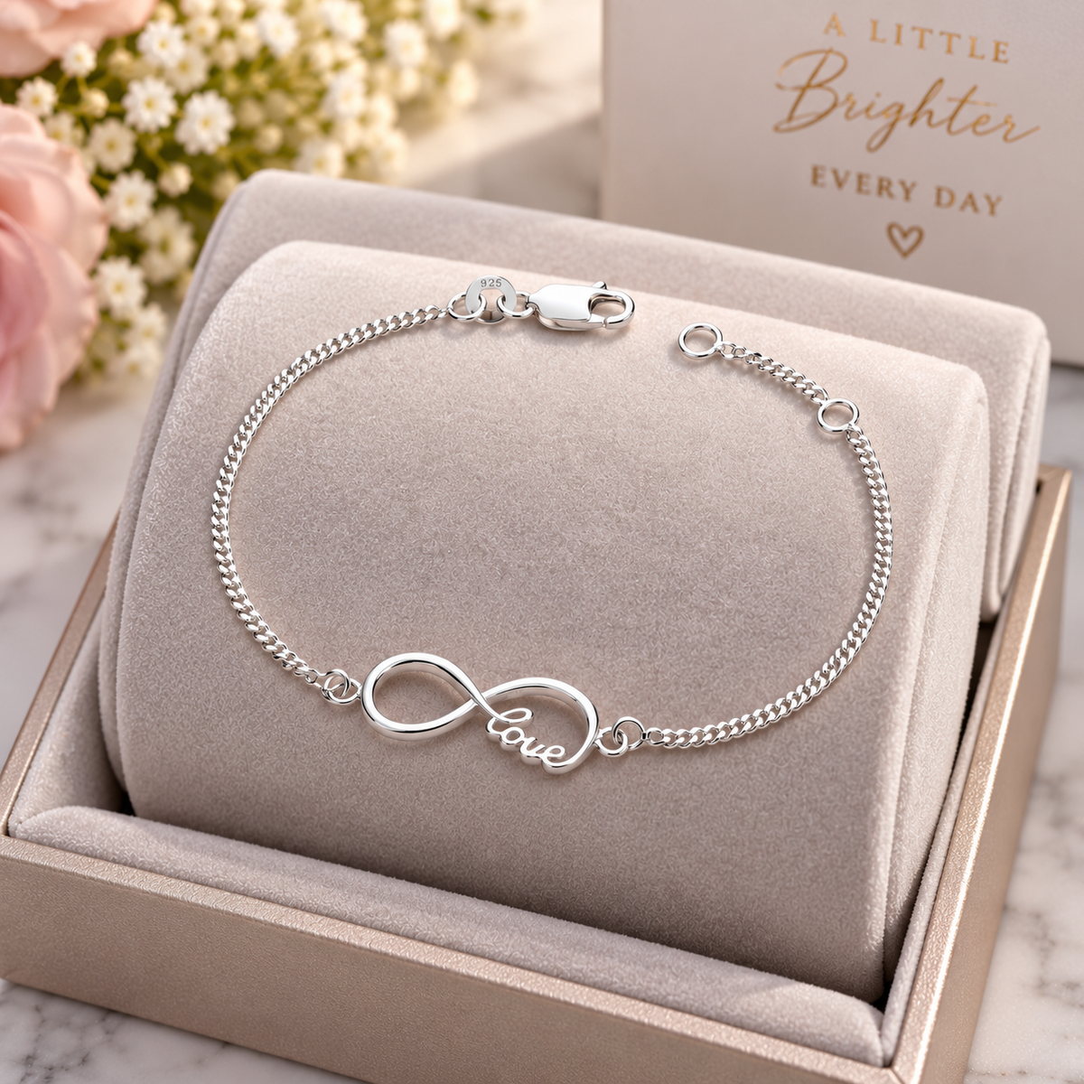 Sterling Silver Infinity Love Bracelet – Elegant Romantic Gift for Her