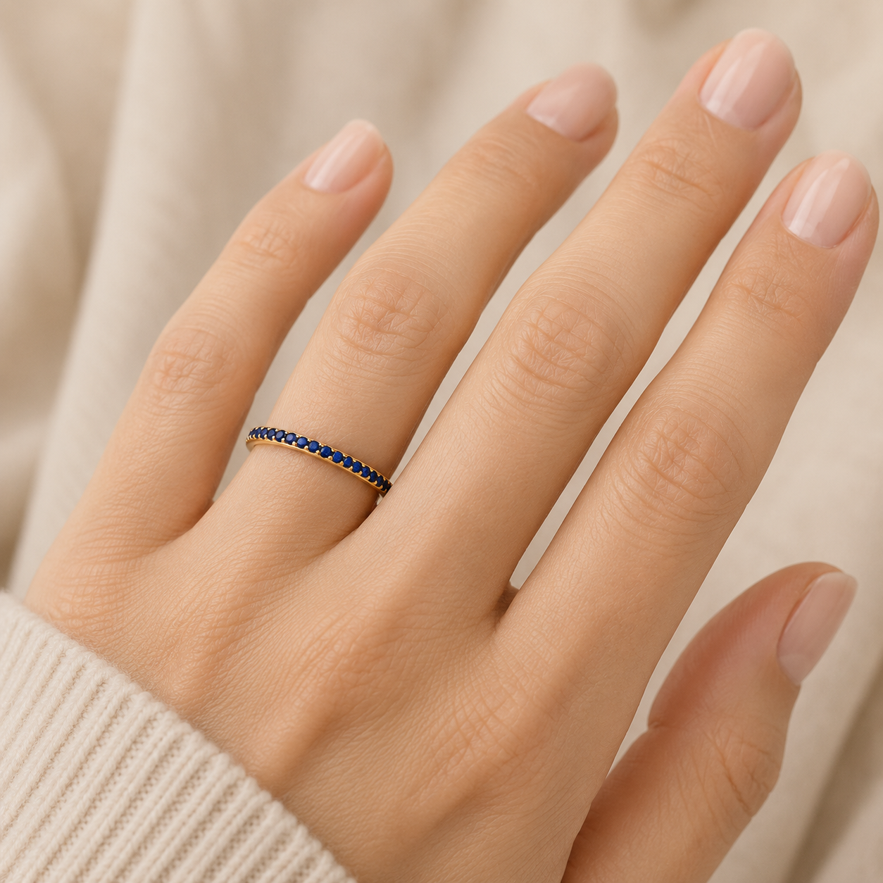 9K Yellow Gold Blue Sapphire Half Eternity Stackable Ring Sizes KLMNOPQRS