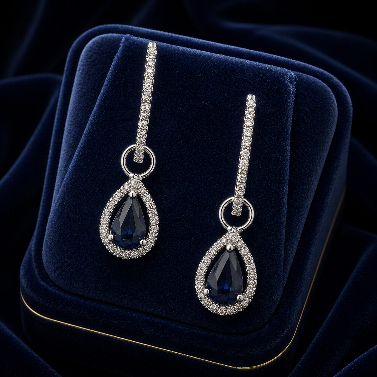 Natural Sapphire and Diamond Earrings Solid 9ct White Gold Teardrop Hallmarked