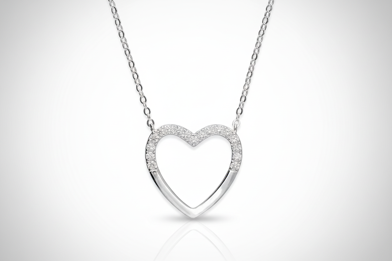 Open Heart Necklace Gem Set on 925 Sterling Silver 925 hallmark