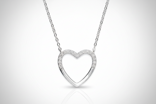 Open Heart Necklace Gem Set on 925 Sterling Silver 925 hallmark