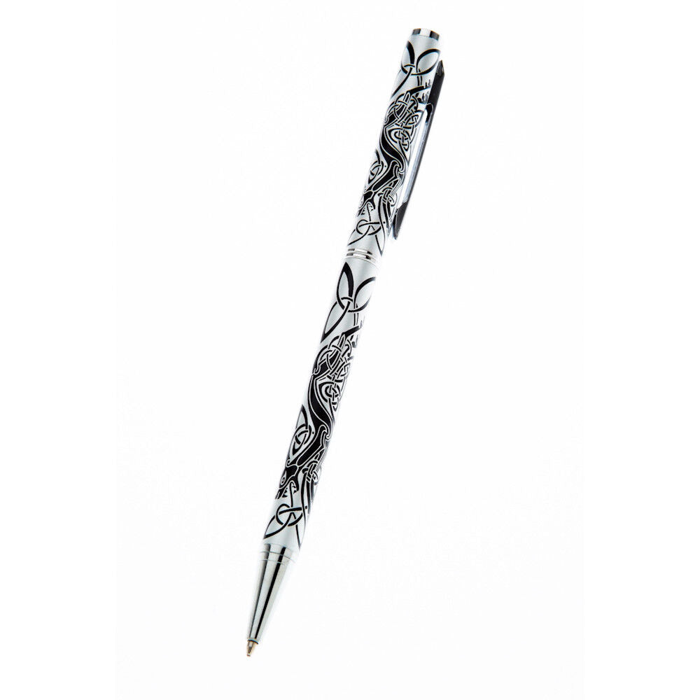 Ballpoint Pen Silver Plated Celtic Dog Designer Black Ink Brand New Boxed