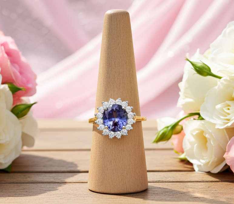 18ct Gold Sapphire Cluster Ring on Solid Sterling Silver 925 Hallmark Sizes J-V