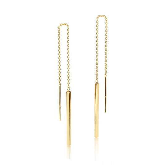 Yellow Gold Chain Threader Earrings 9ct Pull Through 119mm Length Hallmarked