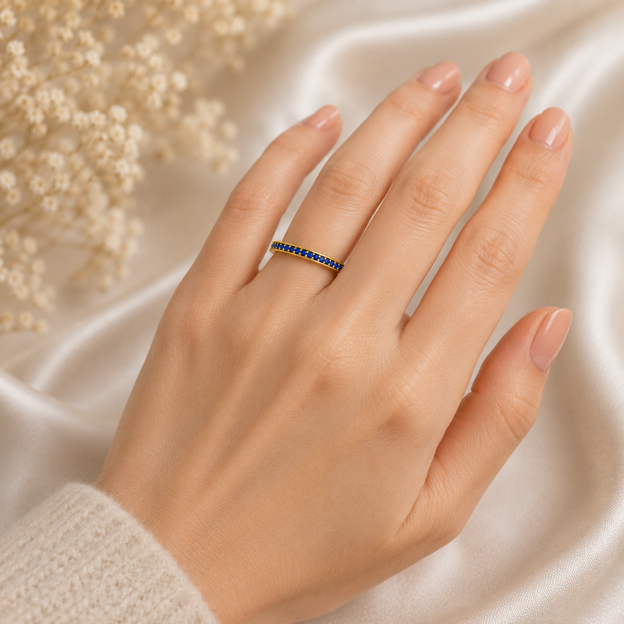 9k Yellow Gold Sapphire Half Eternity Stackable Ring Hallmarked Sizes KLMNOPQRS