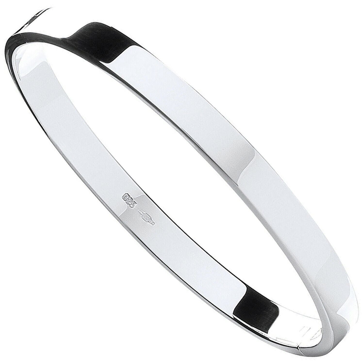 SSilver Solid 6mm Oval Shaped Hinged Bangle
