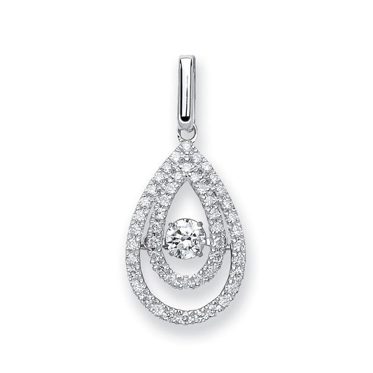 9ct White Gold 0.38ct Dancing Diamond Drop Pendant Hallmarked
