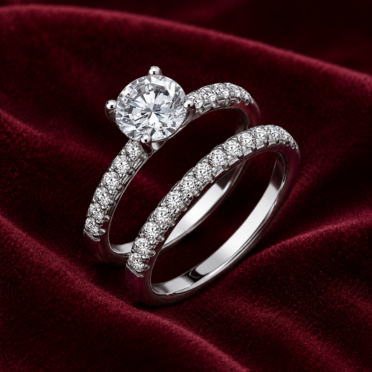 Solitaire Bridal Set Rings Wedding Engagement Sterling Silver 925 Size K - U