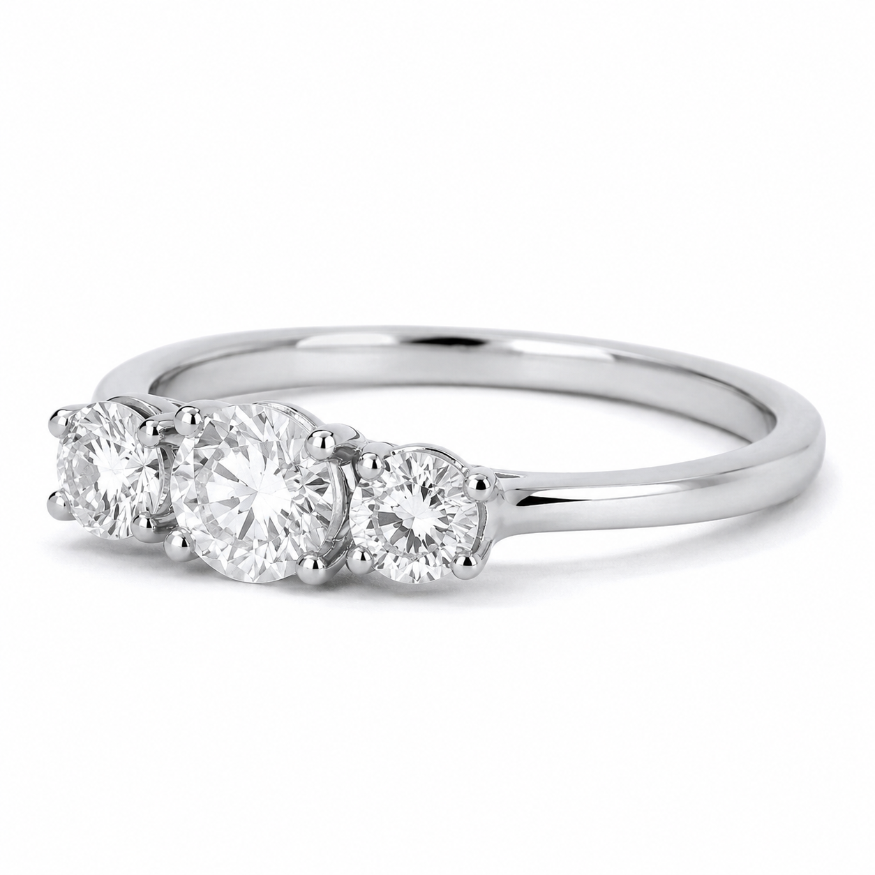 Three Stone Trilogy Ring Solid Sterling Silver 925 Hallmark Size J - V