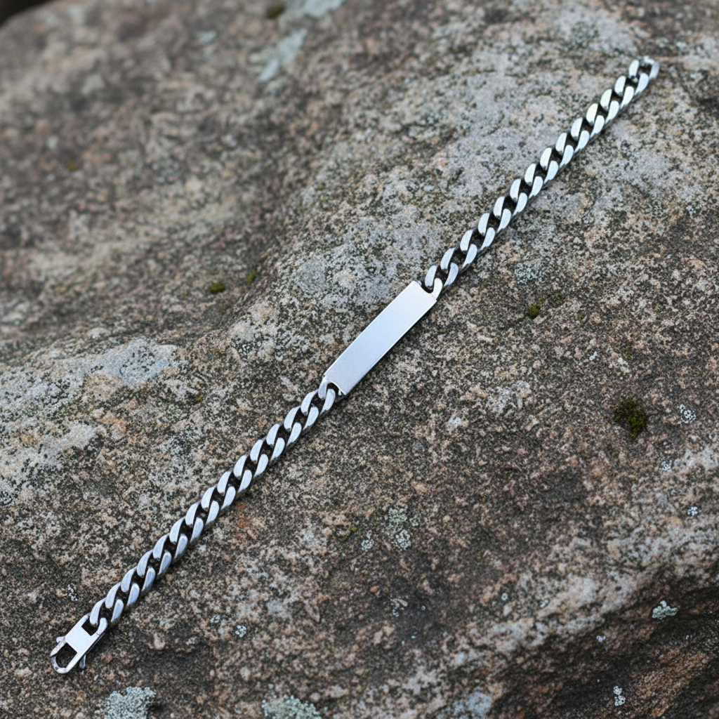 Men's I D Bracelet Oxidised Finish Link Gent's Bracelet 925 Sterling Silver