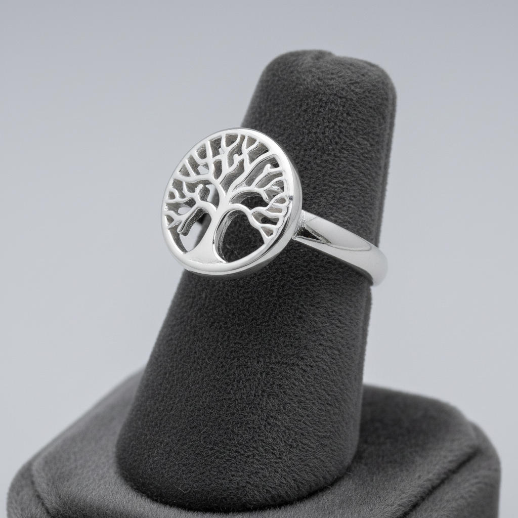 Sterling Silver Tree of Life Ring 925 Hallmark Rhodium Finish Sizes K - S