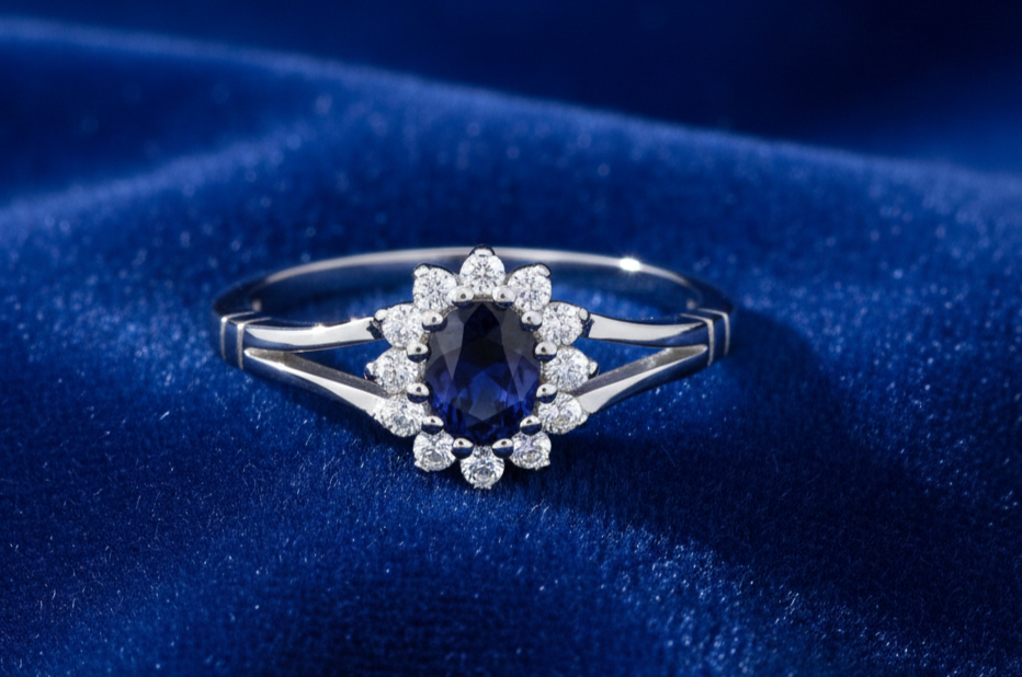 Sterling Silver Sapphire Ring Oval Cluster Engagement 925 Hallmark Size K-S