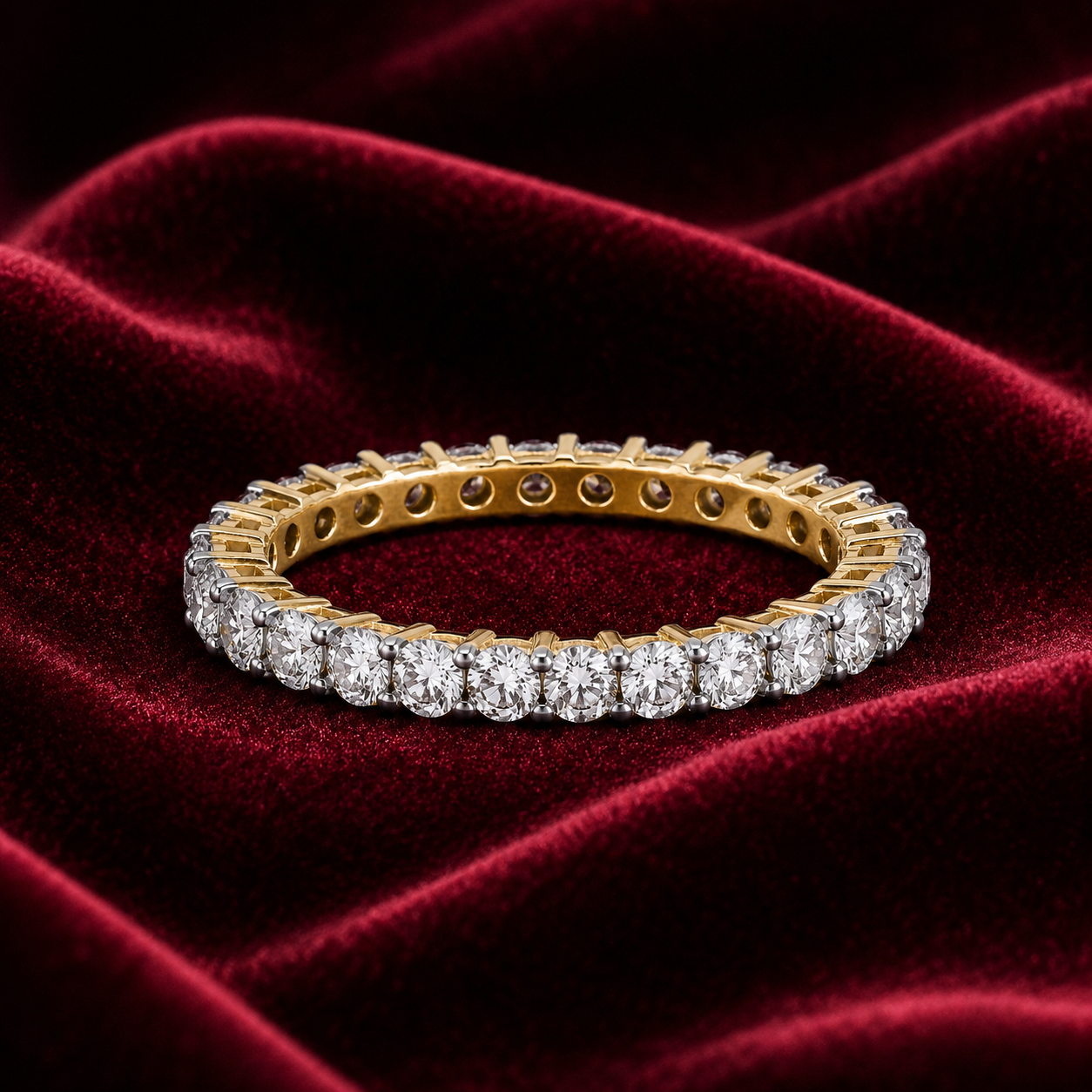 18ct Gold Full Eternity 3mm Band Wedding Ring on Solid Sterling Silver 925