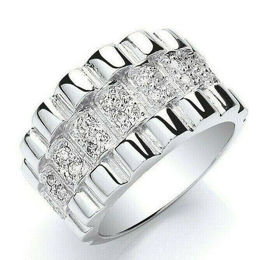 Sterling Silver Gents Wide Band Ring Gemstone Fully Hallmarked