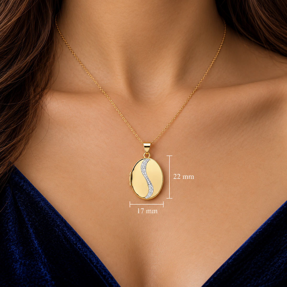 Yellow Gold Oval Locket Real Diamond 18" Chain Photograph Keepsake Hallmarked