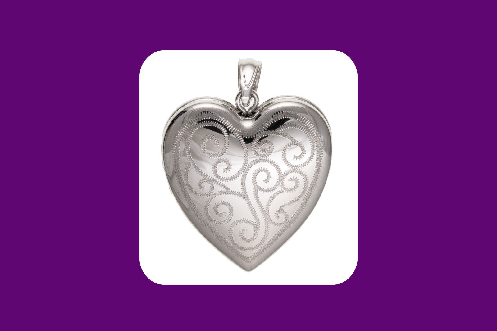 Patterned Heart Family Locket 4 Photo Solid Sterling Silver 925 Hallmark 24mm