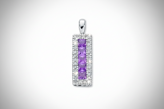 9ct White Gold Pink Sapphire and Diamond Rectangular Pendant
