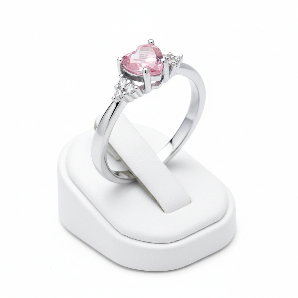 Sterling Silver Pink Topaz Heart Ring Solitaire Engagement 925 Hallmark Size K-S
