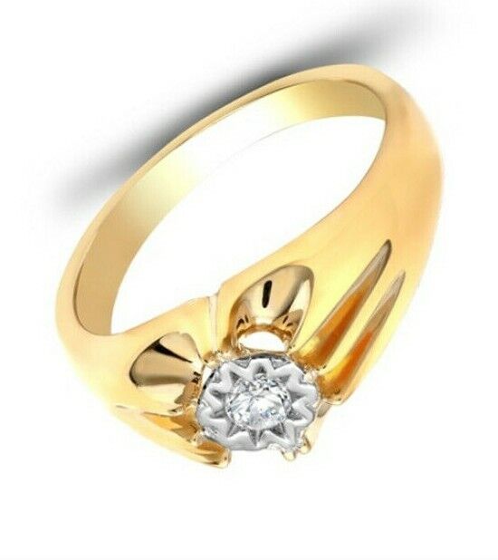 Men's Real Diamond Solitaire 9ct Yellow Gold Gypsy Setting Single Stone Hallmark