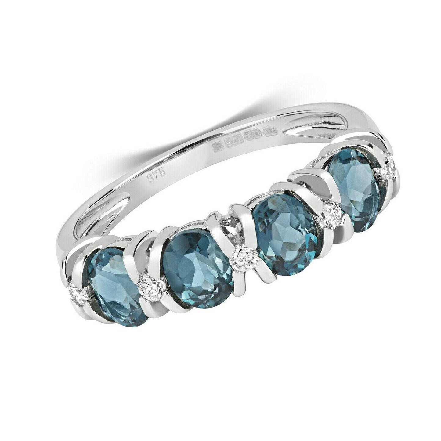 Real London Blue Topaz and Diamond Eternity Ring Solid White Gold Band