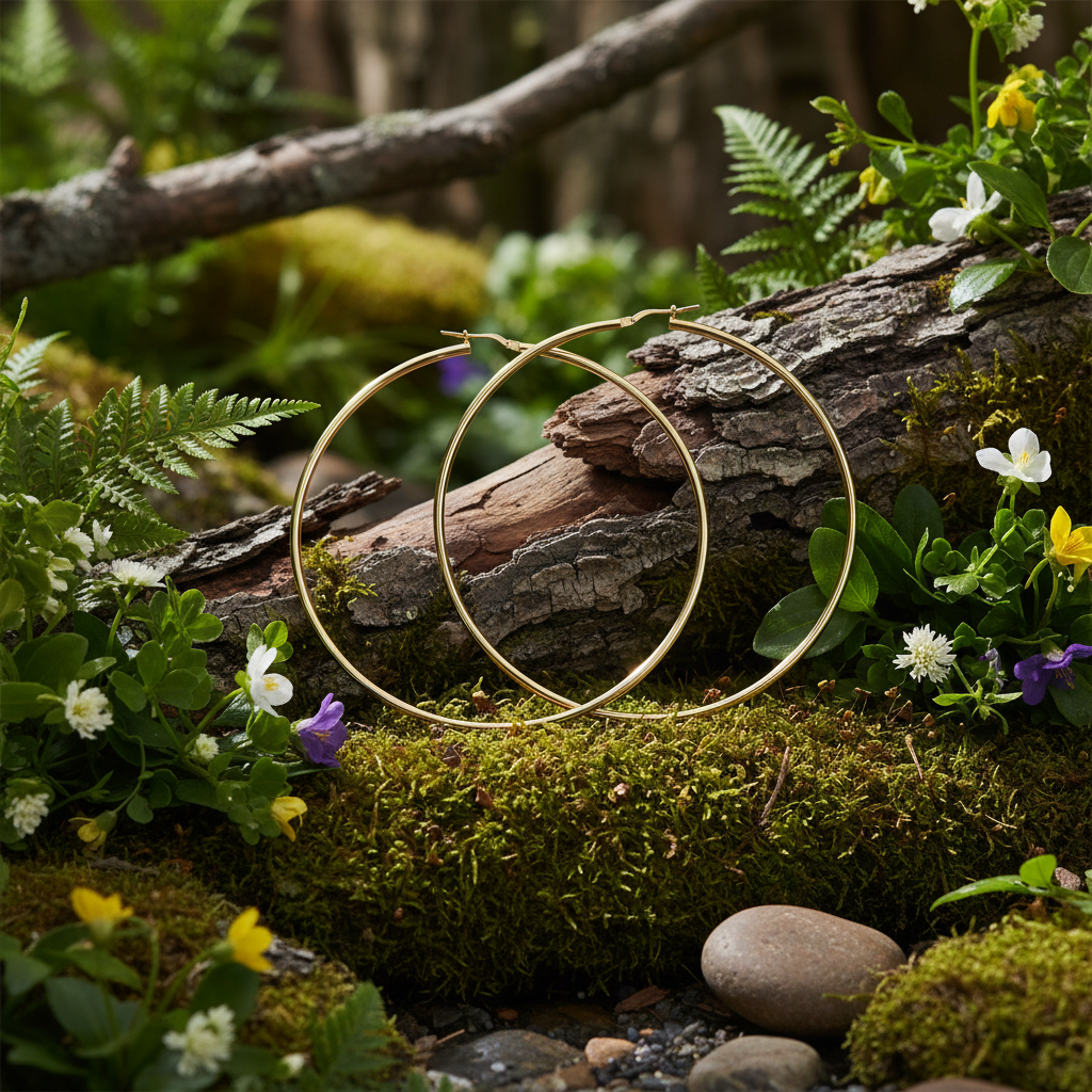 Large Hoop Earrings 70mm 18ct Yellow Gold on 925 Sterling Silver