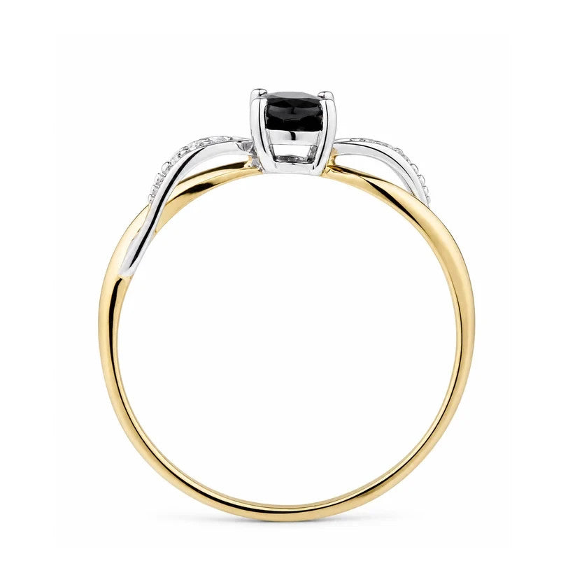 Sapphire & Diamond Oval Gemstone Ring Two Tone Yellow & White Gold Hallmarked