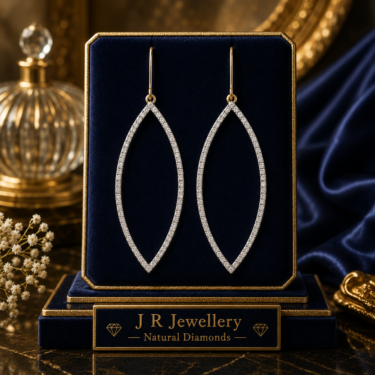 Yellow Gold Natural Diamond Marquise Drop Earrings 58mm Dangle Luxury Gift