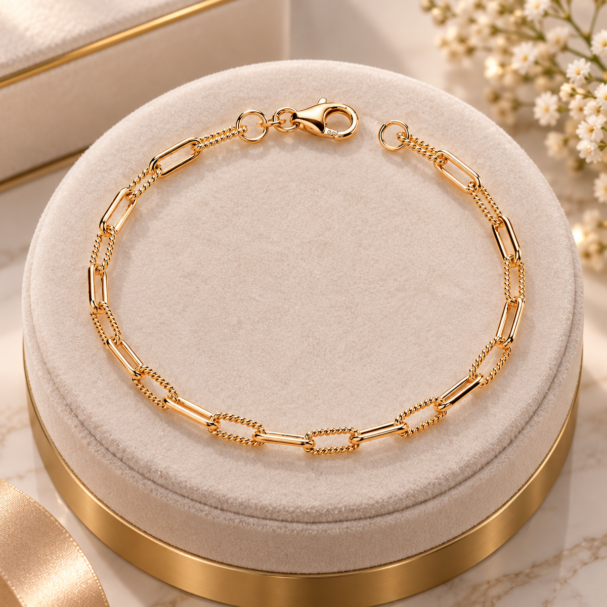 18ct Gold Paperclip Link Chain Bracelet Lobster Clasp on Sterling Silver 925
