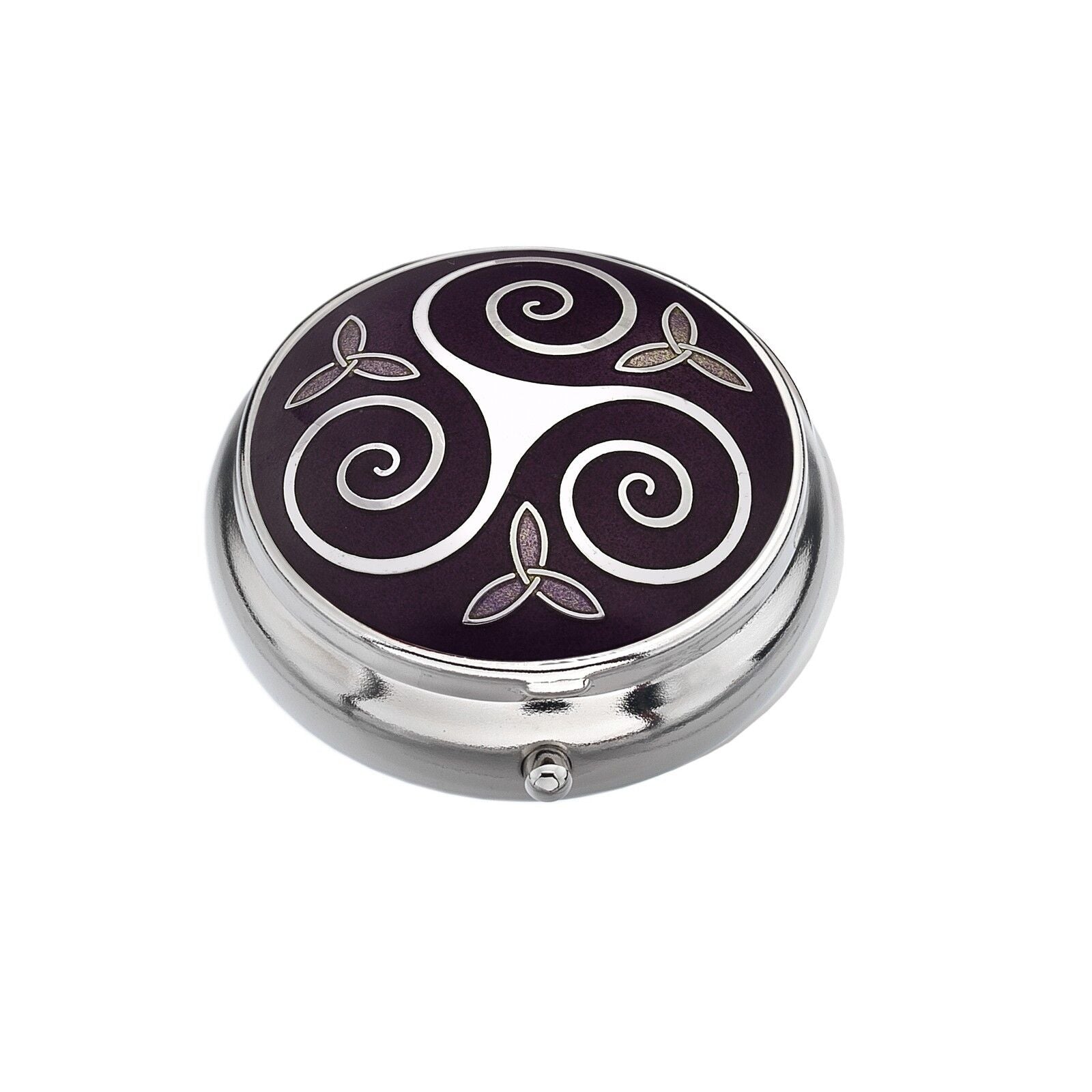 Pillbox Silver Plated Triskele and Trinity Celtic Purple Brand New and Boxed