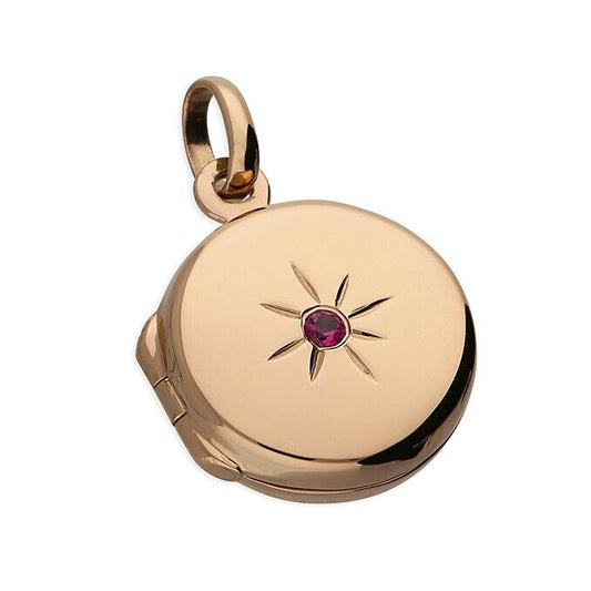 July Birthstone Silver Locket 18ct Rose Gold Plated with Ruby 18" Chain