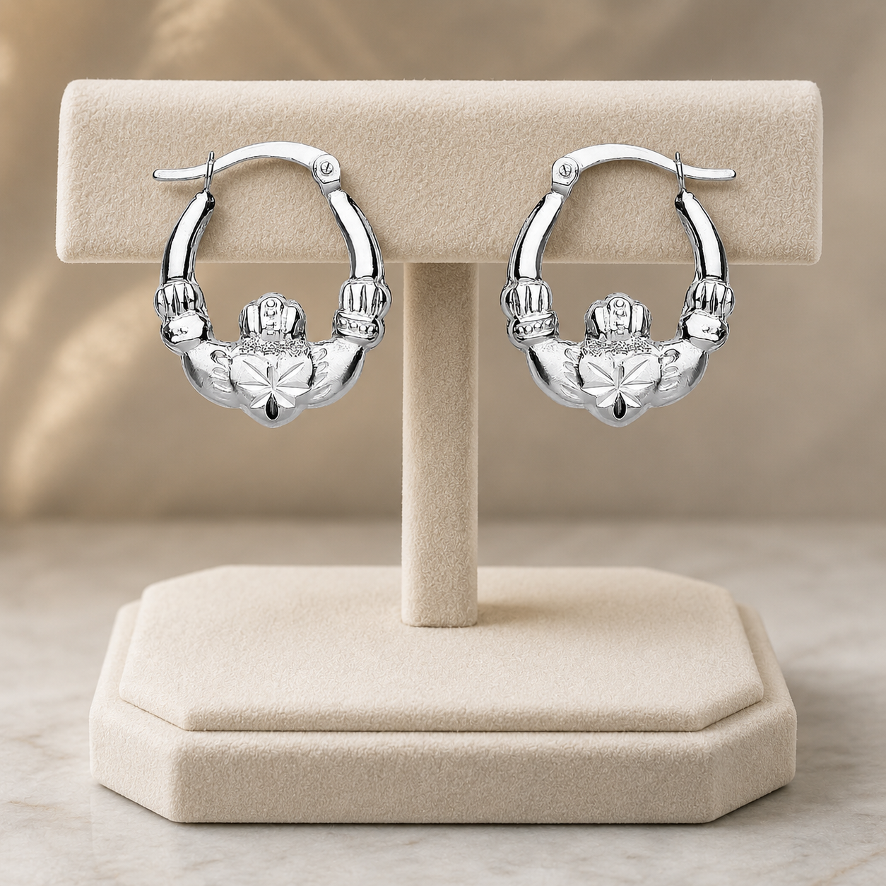 Sterling Silver Claddagh Creole Hoop Earrings 21mm 925 Hallmark