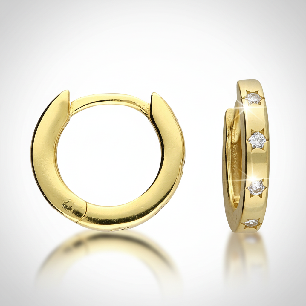 Men's Star Huggie Hoop Earring Single Earring 18ct Yellow Gold on 925 Silver