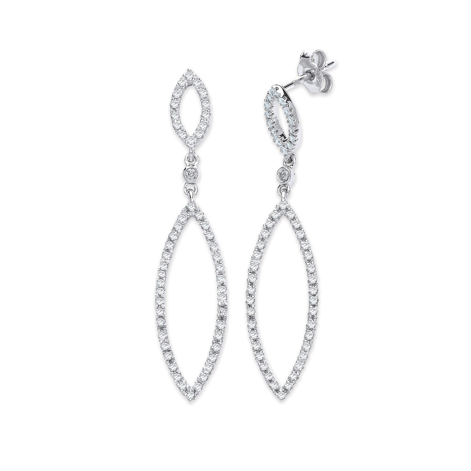 9ct White Gold 0.50ct Diamond Marquise Drop Earrings 42mm Length Hallmarked